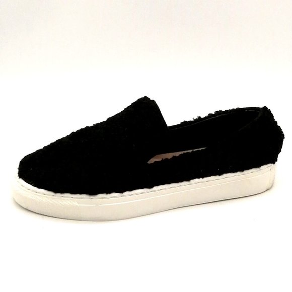Steven Womens Sneaker Kimbel Black Faux Fur Slip On Flat Heel Round‎ Toe 5.5 - Picture 1 of 9